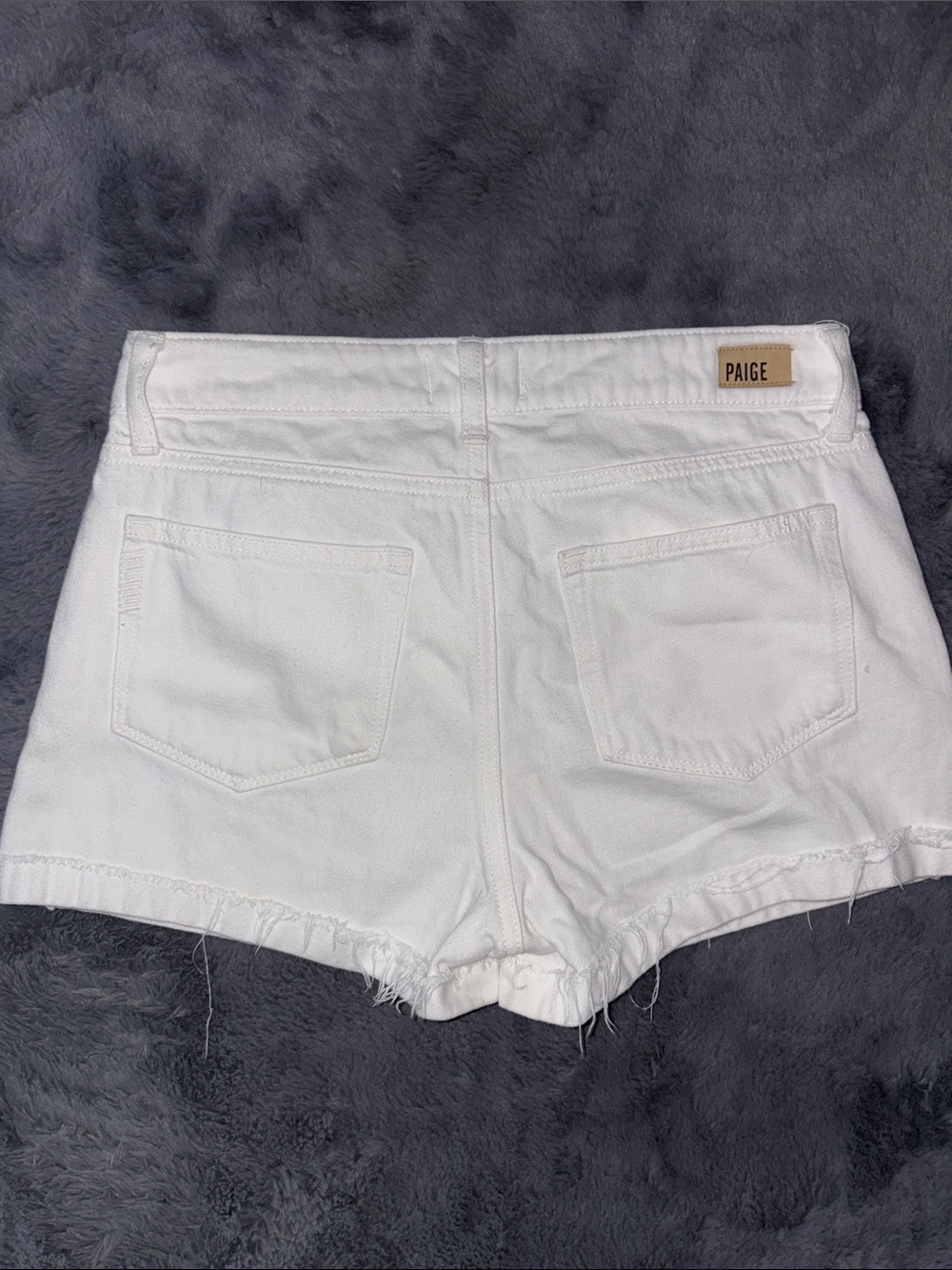 PAIGE White Frayed Hem Denim Shorts - Picture 3 of 5